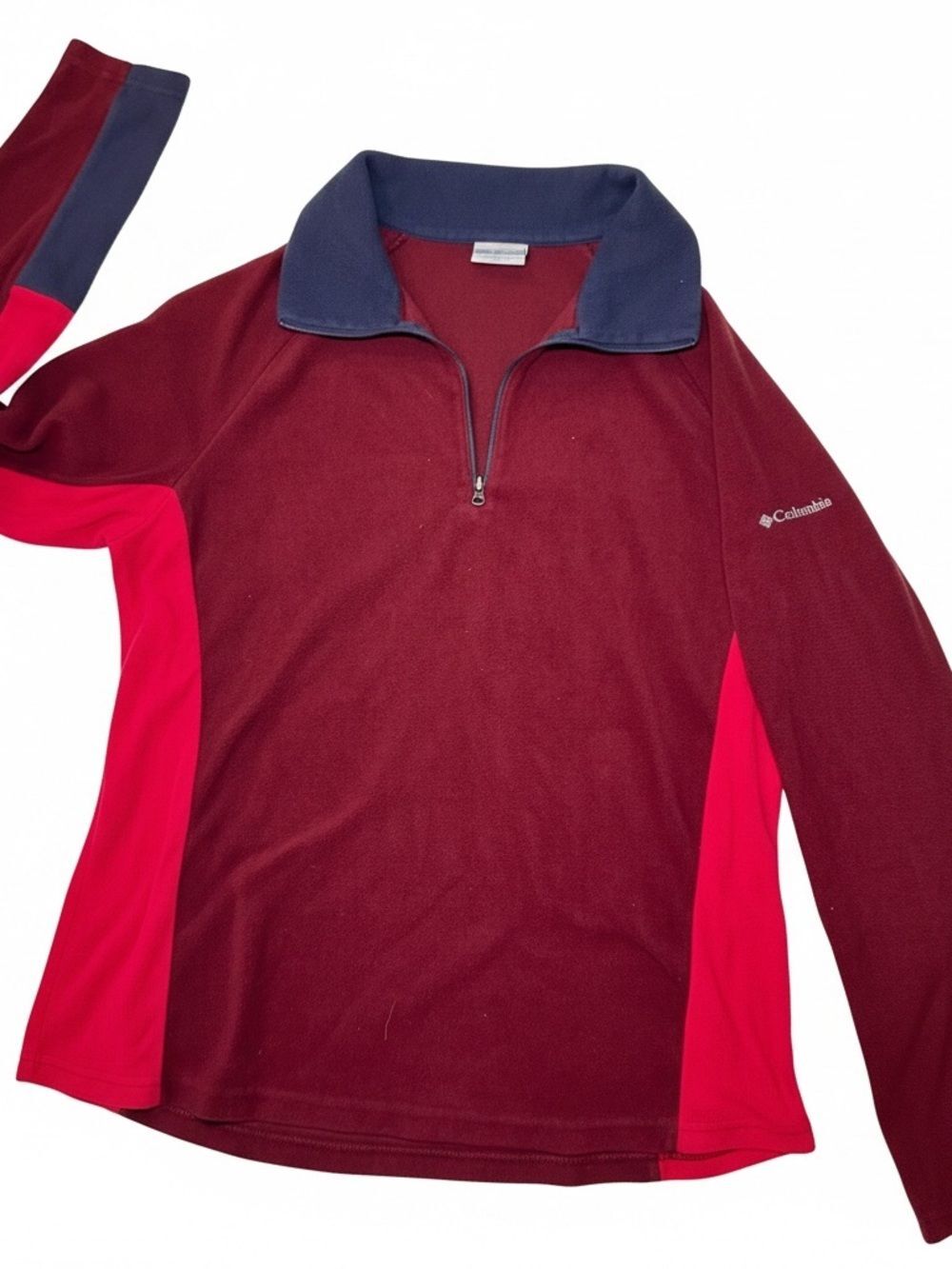 Columbia Women's L Fleece 1/4 Zip Pullover Lightweight Burgundy Red Blue
